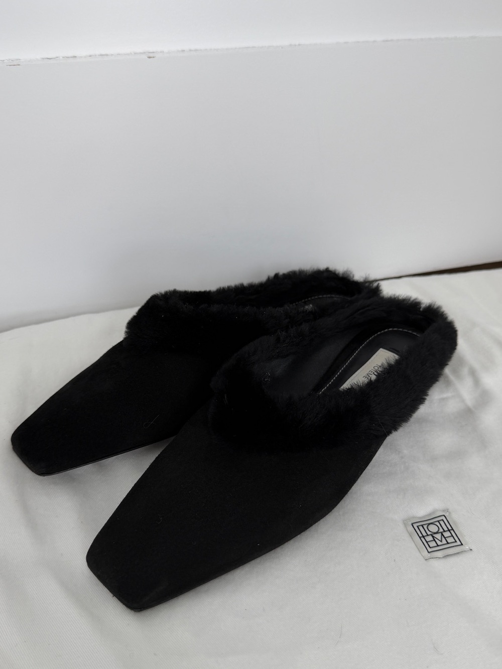 Black shearling Trim Slip-On Mules